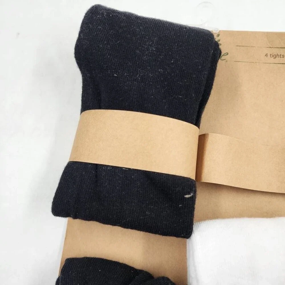 Touched by Nature 3pcs. Organic Cotton Warm Tights Girl's 7-10 Years Black/White